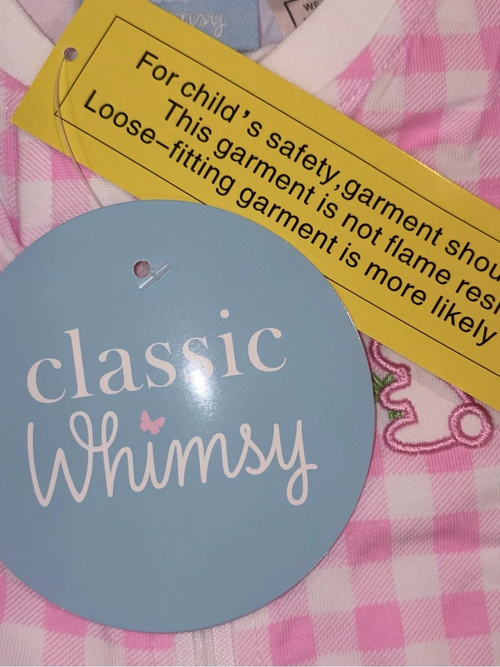 Classic Whimsy pink check footed sleeper with Bunny applique sz 12 mo NWT